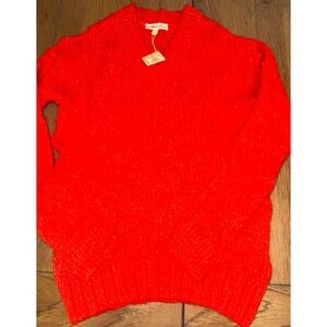KOTON CASUAL Women's XS Red V Neck Long Sleeve Knit Sweater Pullover